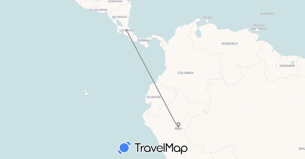 TravelMap itinerary: driving, plane in Costa Rica, Peru (North America, South America)